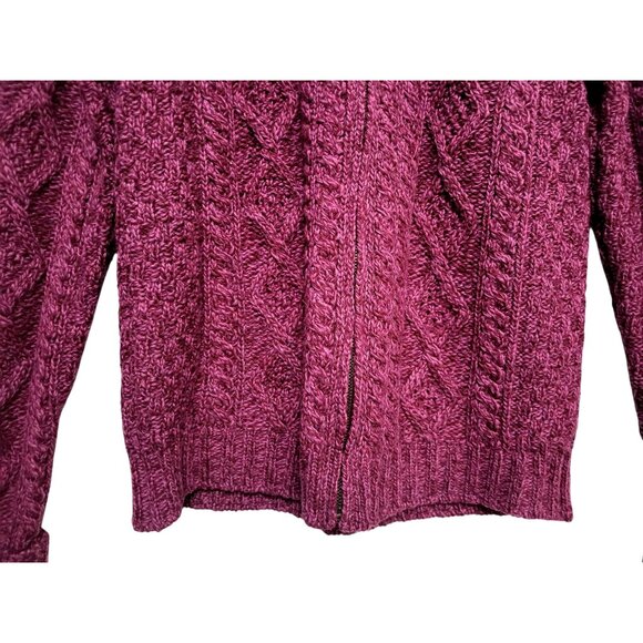 Inis Crafts Merino Wool Aran Cable Knit Zip Cardigan Sweater - Picture 5 of 12